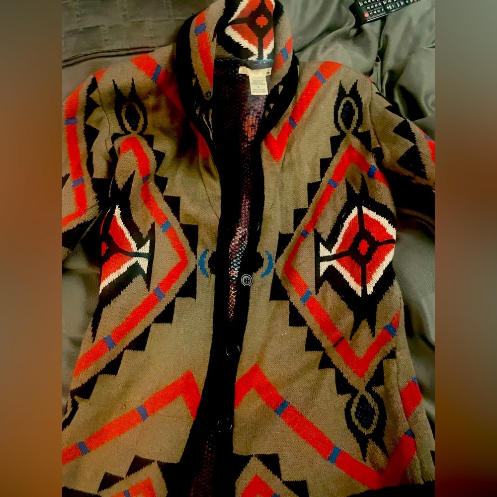 Tribal print button down sweater